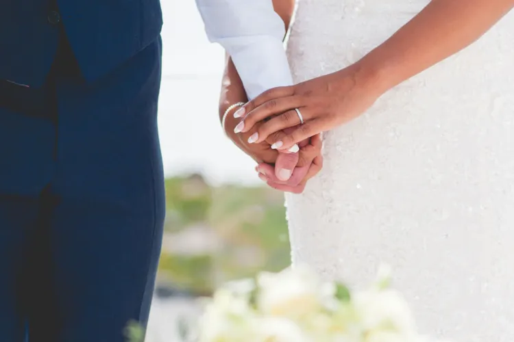 Wedding vows at Le Ciel venue, Santorini