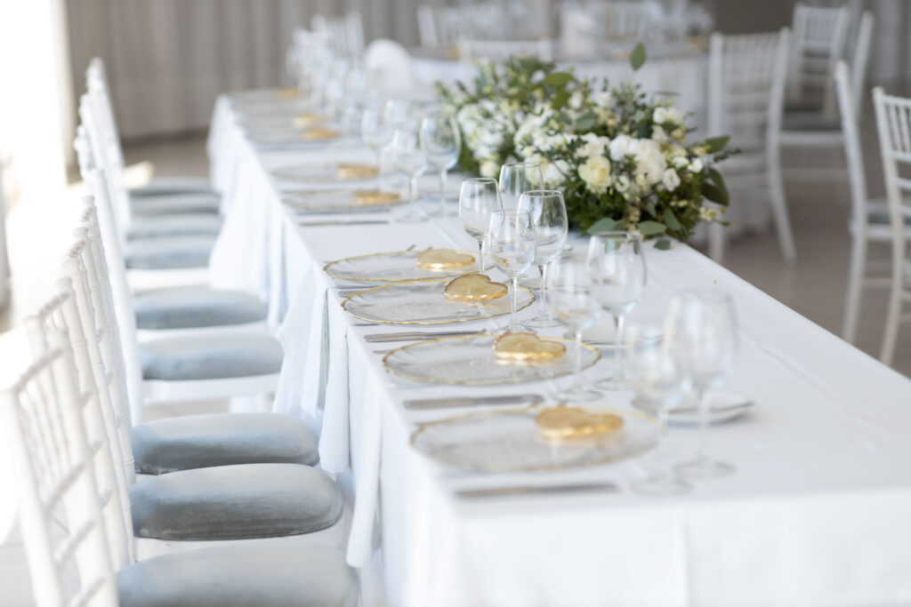 close up of top table at Le Ciel Santorini wedding