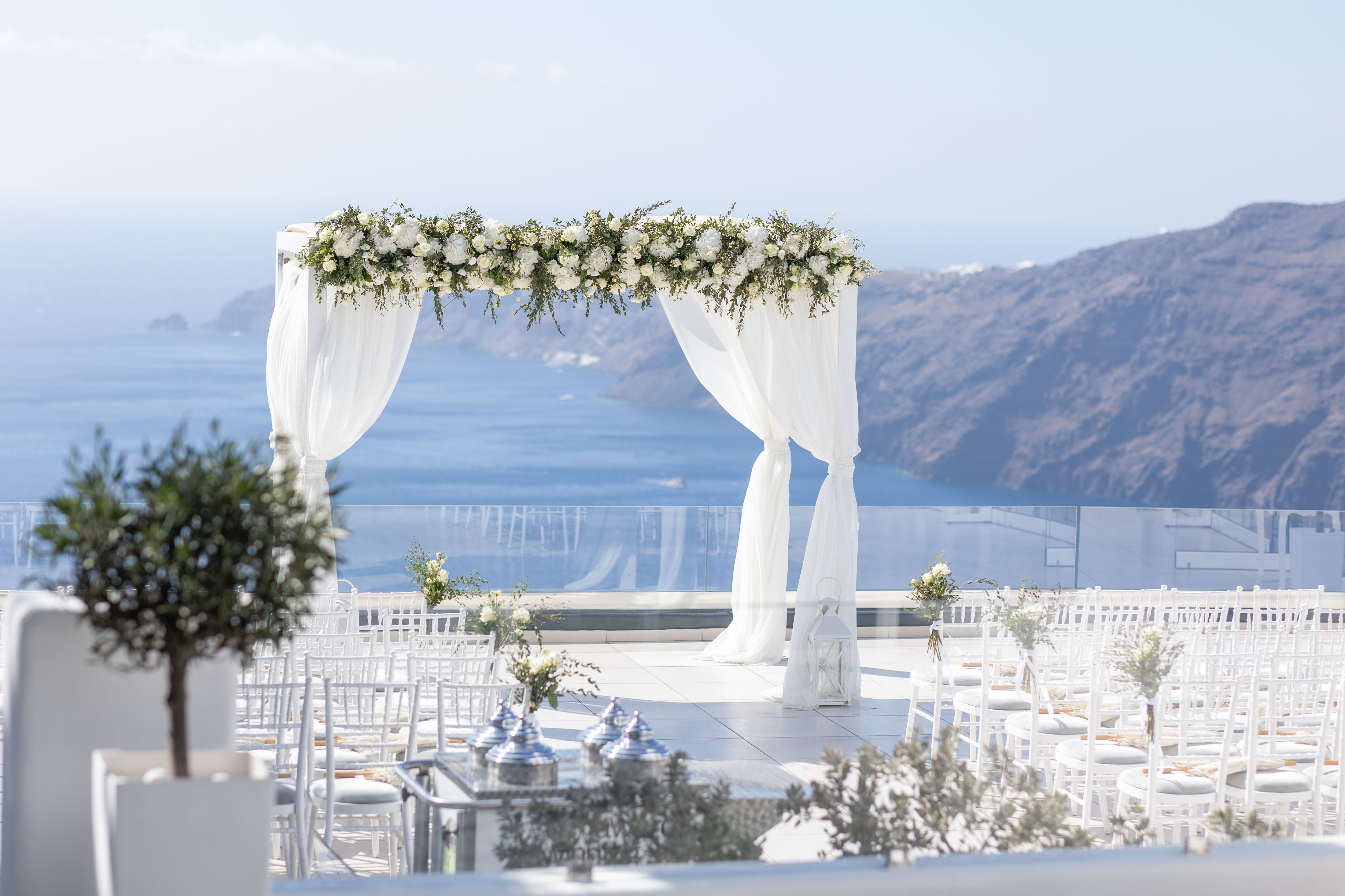 ceremony space set up at Le Ciel in Santorini