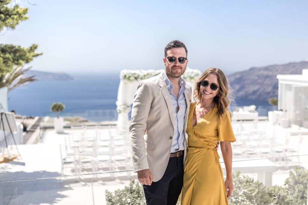 couple at wedding wearing sunglasses