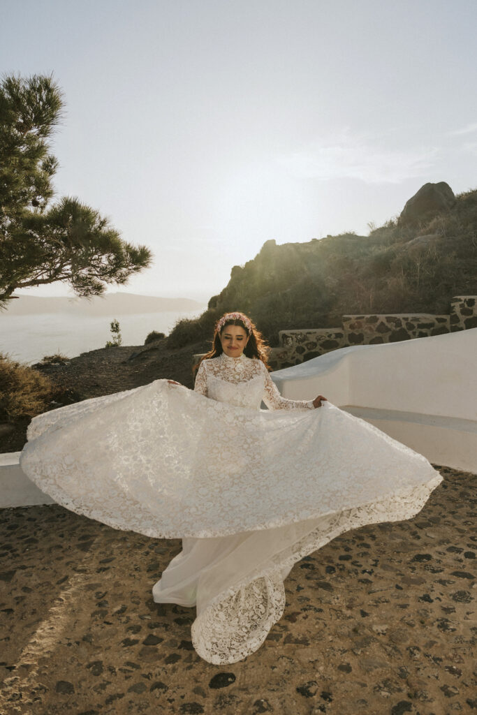 bride twirling her large wedding skirt