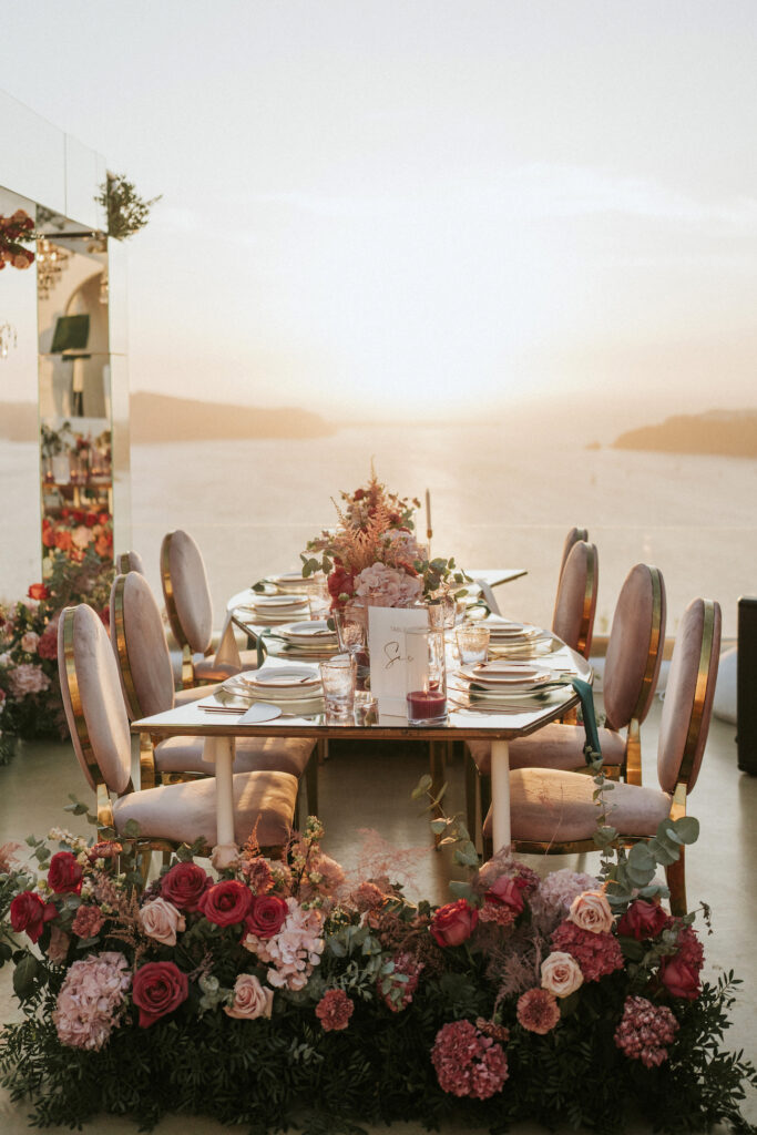 reception set up with sun setting in background