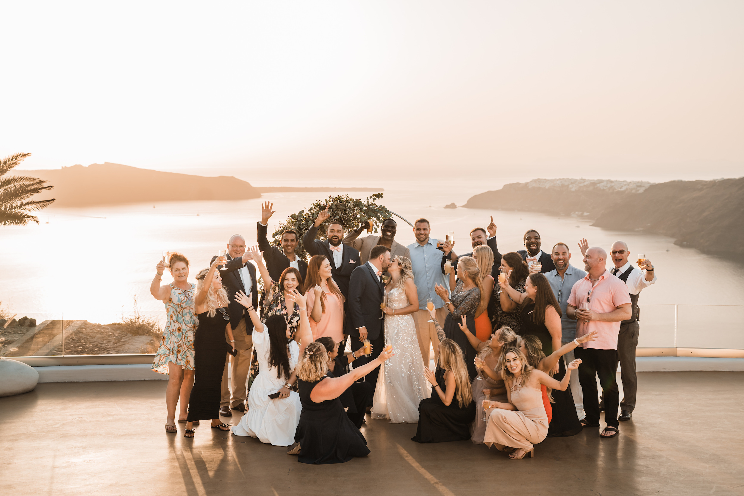 small destination wedding party at Le Ciel in Santorini