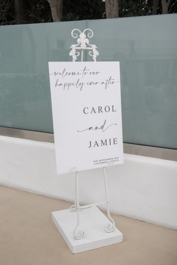 welcome sign for Carol and Jamie wedding guests