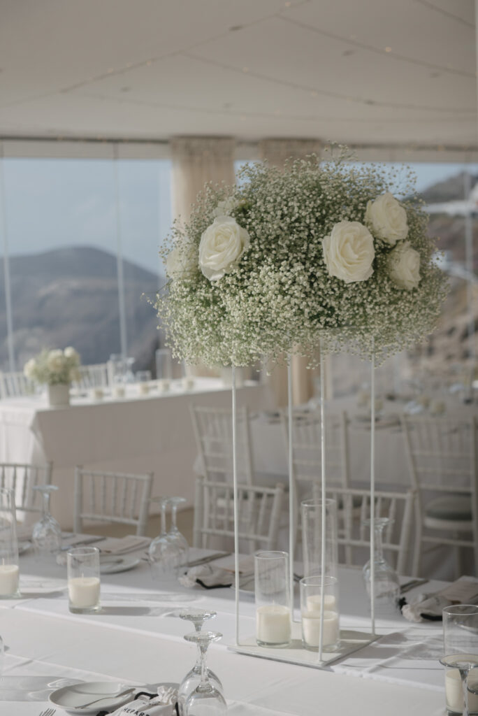 floral table display at Le Ciel September wedding