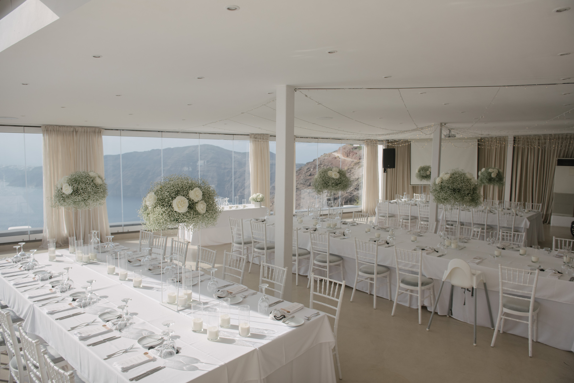 Le Ciel wedding reception room decorated with white flowers