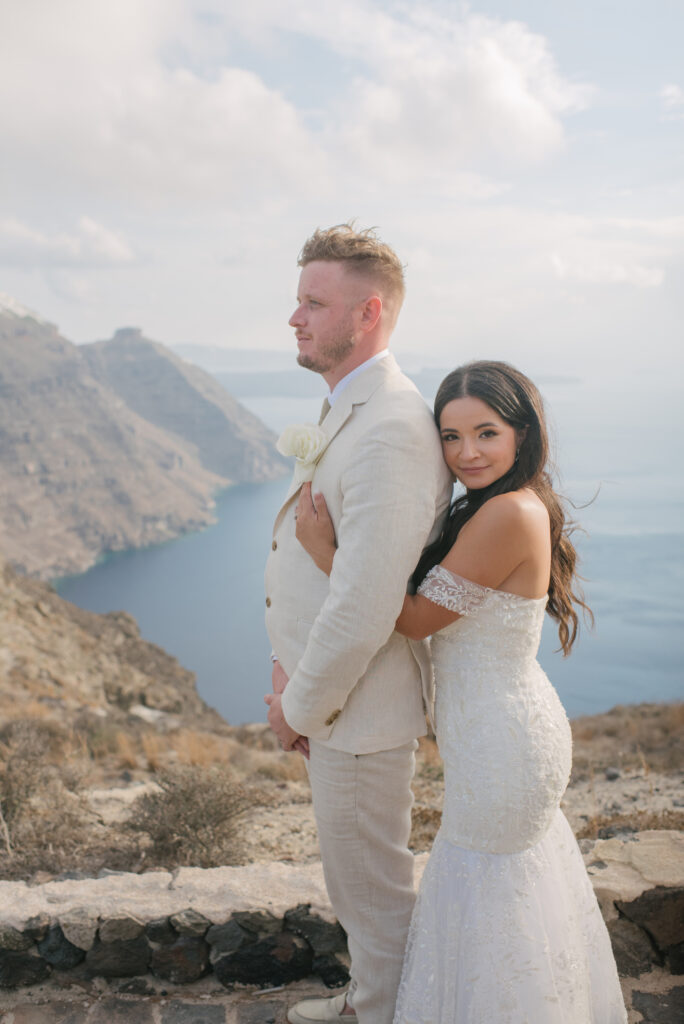 bride and groom embracing