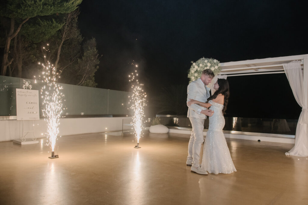 Carol and Jamie first dance at Santorini Le Ciel