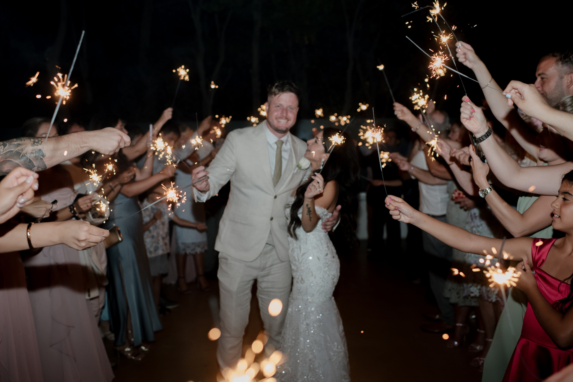 sparkler send off for Carol and Jamie at le Ciel