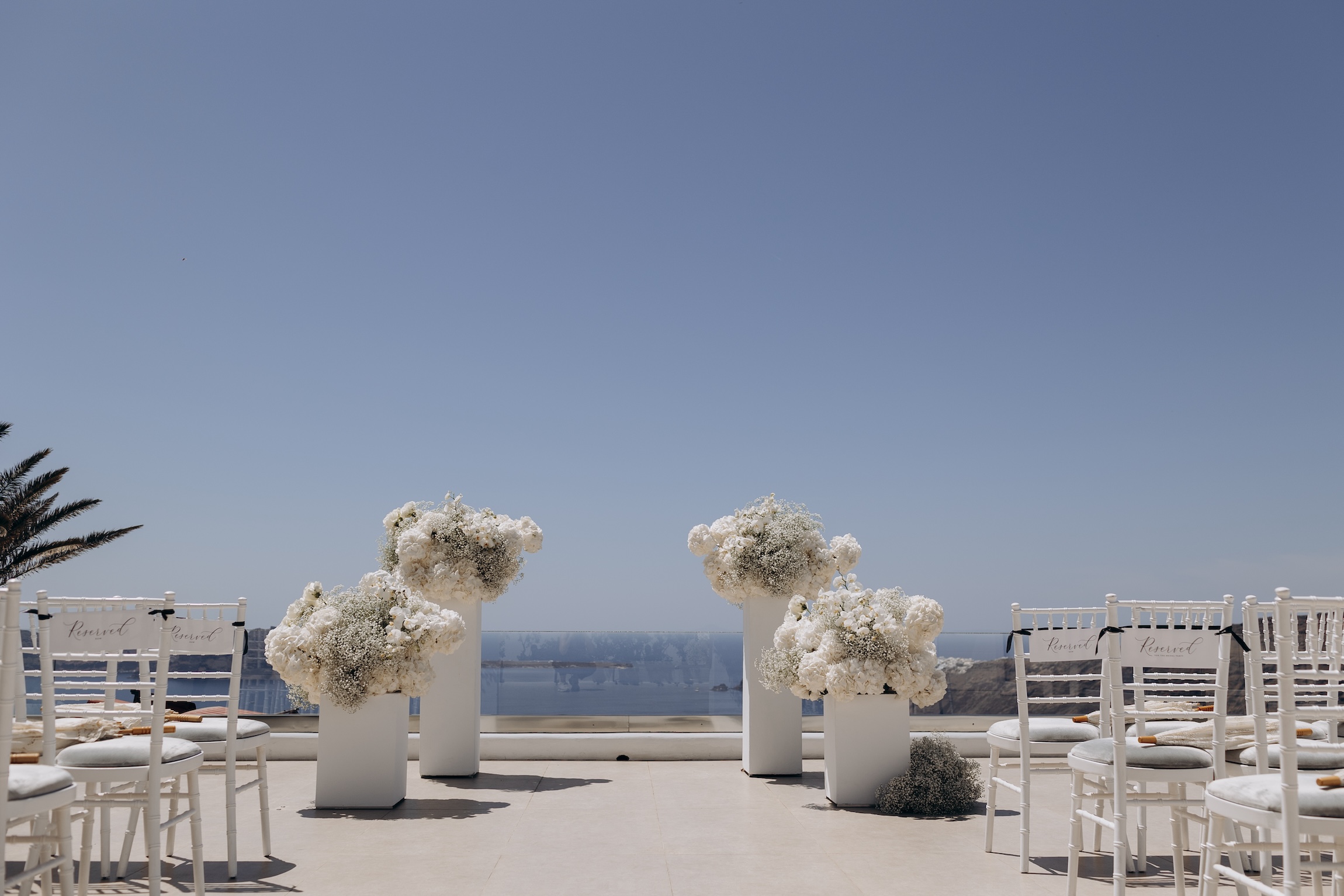 views of Santorini from Le Ciel ceremony